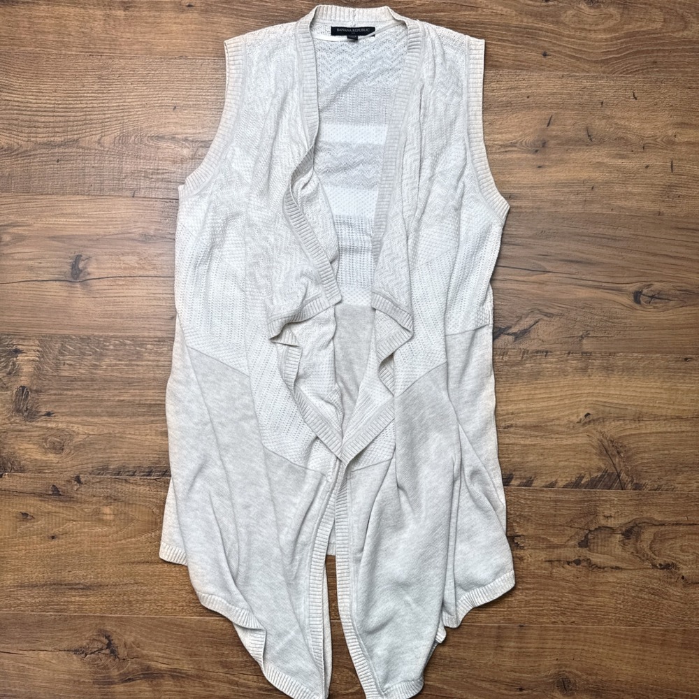 Banana Republic Womens‎ XS/Small Off White Sleeveless Knit Cargigan Waterfall